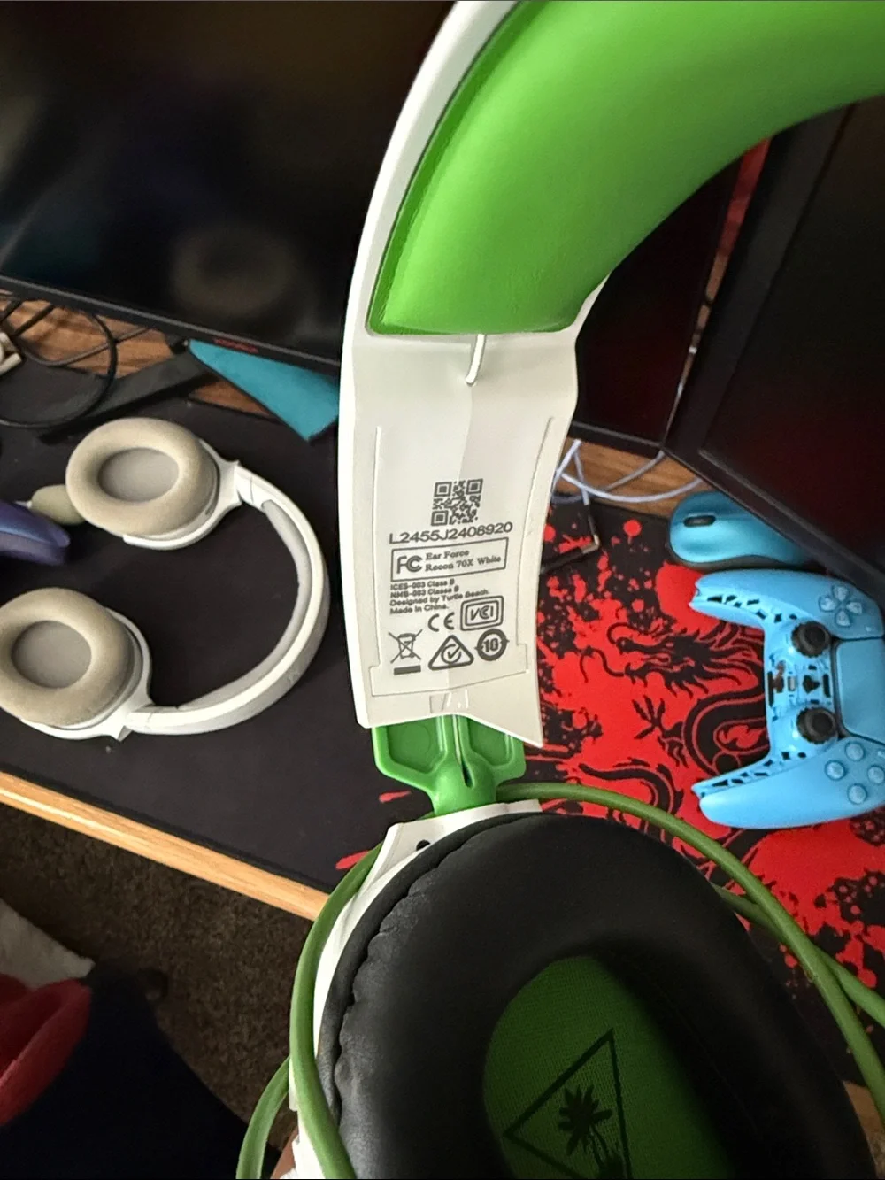 White and Green Over-Ear Gaming Headset with Microphone